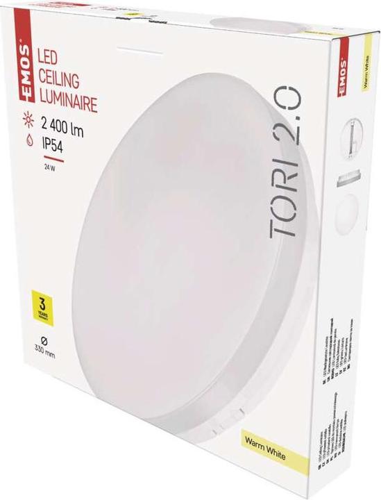 Produktbild Emos LED Deckenleuchte TORI, rund, weiss 24W warm w., IP54 (2400 lm)