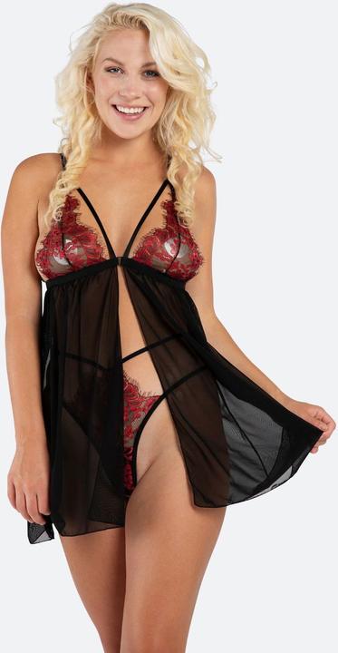 Produktbild Christine Le Duc Babydoll mit Tanga Fleur de Plaisir schwarz/rot (S/M)