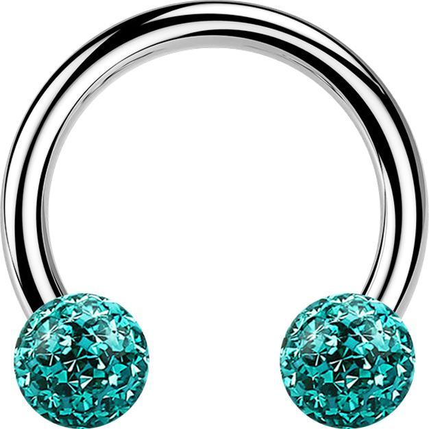 Image du produit Star Piercing Circular Barbell argent avec deux boules de cristal turquoise époxy de protection (Acier chirurgical 316L, sans laiton)