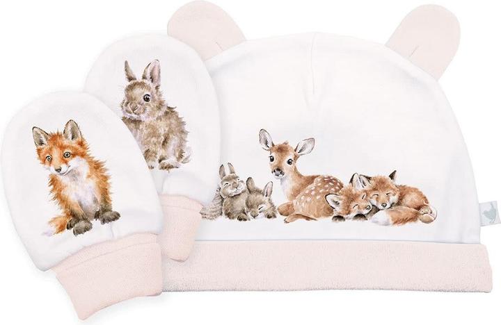 Wrendale Design "Little Forest" forest animal hat and mitten set for newborns