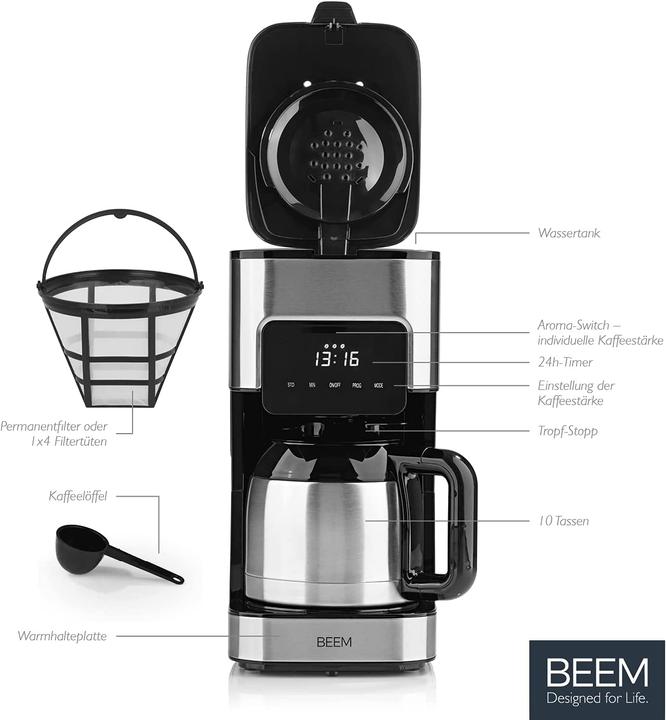 Produktbild Beem Filterkaffeemaschine Fresh Aroma Touch, 800W Schwarz/Silber