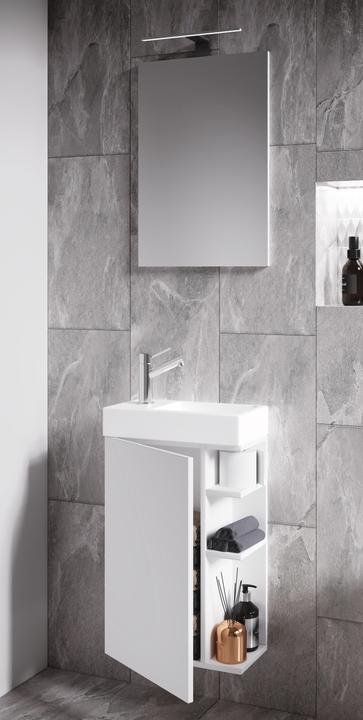 Produktbild VCM 3-tlg Badmöbel Set Gäste WC Gästebad Waschplatz Waschtisch klein schmal Lumia Spiegel