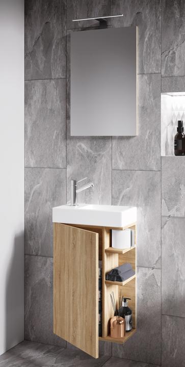 Produktbild VCM 3-tlg Badmöbel Set Gäste WC Gästebad Waschplatz Waschtisch klein schmal Lumia Spiegel