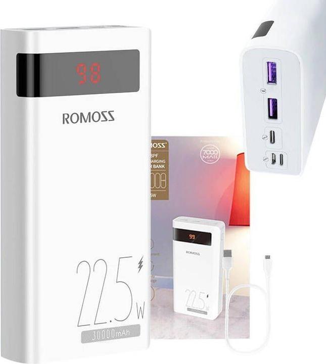 Actual product image Romoss Powerbank SENSE8PF 30000mAh, 22.5W (white) (30000 mAh, 22.50 W, 22.50 Wh)