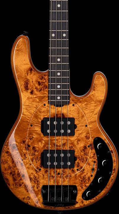Produktbild by Music Man StingRay Ray34 HH Poplar Burl Amber elektrische basgitaar met deluxe gigbag (E-Bass, Maple, Ahorn, Poplar)