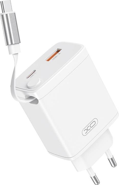 xO chargeur mural CE31 1x USB 1x USB-C 30W blanc avec câble USB-C rétractable (30 W)