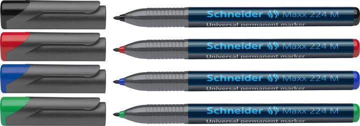 Produktbild Schneider OHP-Marker Maxx permanent, M, 4er Etui: rot, blau, grün, schwarz (Assortiert, 1 mm, 4 x)
