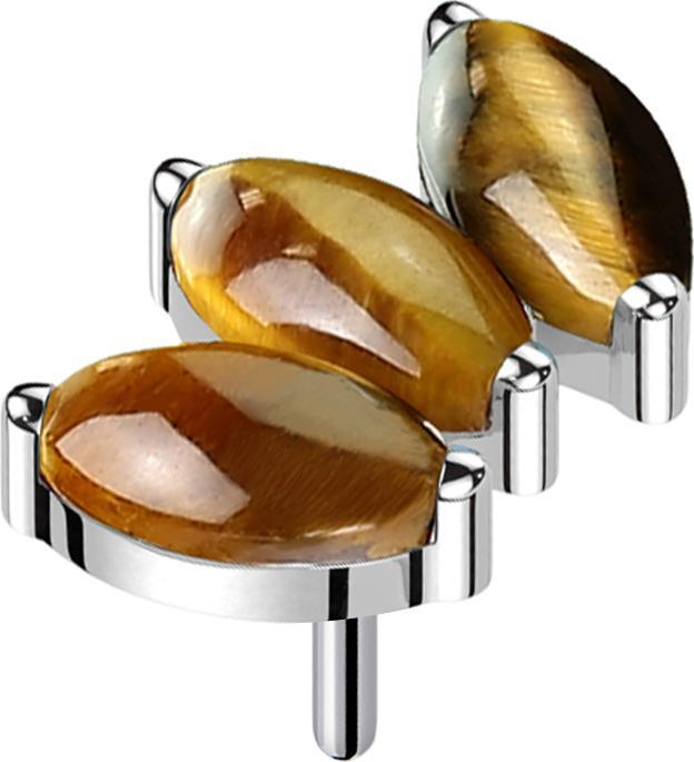 Actual product image Star Piercing Threadless silver three oval tiger's eye stones (Mineral, Titanium G23, without brass)