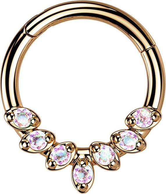 Produktbild Star Piercing Micro Segmentring klappbar rosegold sieben Kristallblätter multicolor (ohne Messing, Chirurgenstahl 316L)