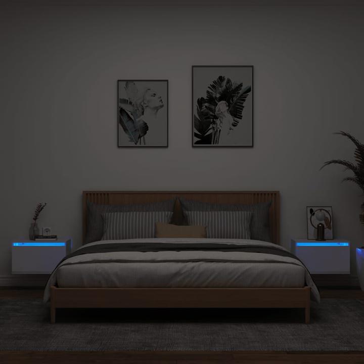 Immagine prodotto VidaXL Comodini a parete con luci LED 2 pezzi. Bianco, colore (50 x 36 x 30 cm)
