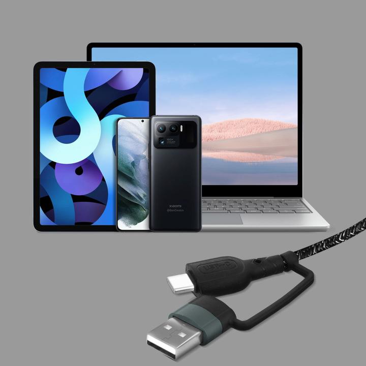 Produktbild 4smarts USB-Ladekabel USB-C -USB-A/C 1.5 m, monochrom, Textil (1.50 m, USB 2.0, 60 W)