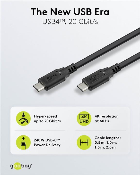 Immagine prodotto Goobay Cavo USB-C, USB4, 240 W, 20 Gbit/s, Power Delivery, 2 m (2 m, USB 4.0)