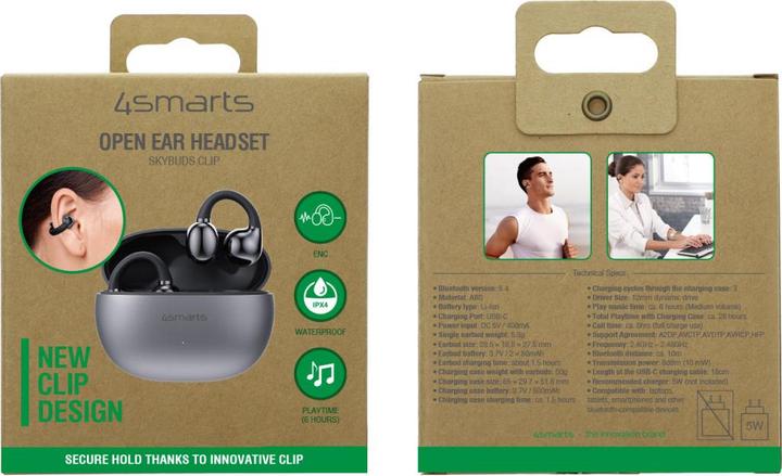 Actual product image 4smarts Open-Ear-Kopfhörer SkyBuds Clip Grau, Detailfarbe: Grau (NC, 28 h, Wireless)