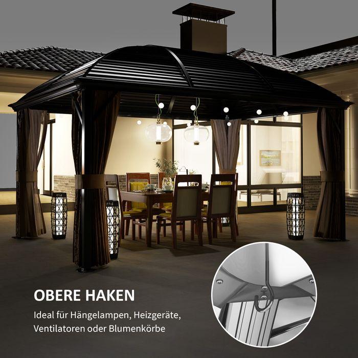 Produktbild Swisshandel24 Pavillon mit Hardtop, 4x3 m Wasserdicht Stabil Winterfest Moskitonetz, Alu, Braun (398 cm, 298 cm)
