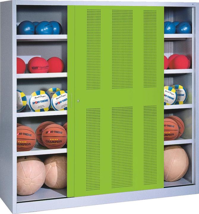 C+P Ballschrank (HxBxT: 195x160x50 cm, mit Lochblech-Schiebetüren, Typ 4)