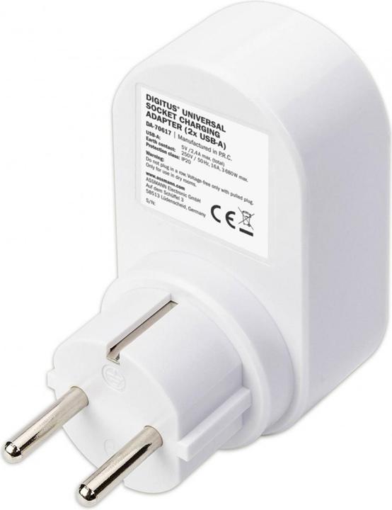 Produktbild Digitus Universal Steckdosen Adapter 2 x USB-A (2 x, 2-Polig)