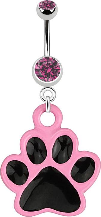 Produktbild Star Piercing Banane silber mit zwei Kugeln Kristall pink Anhänger Pfote (Messing, Chirurgenstahl 316L)