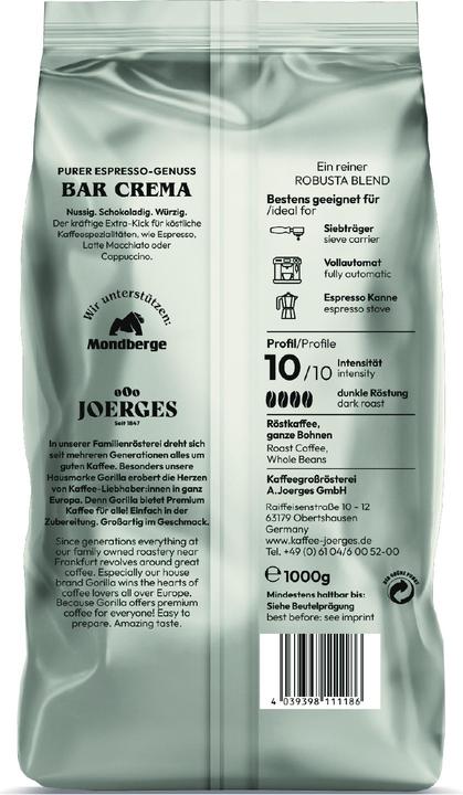 Immagine prodotto Gorilla Kaffee Bar Crema (1000 g, Tostatura media)