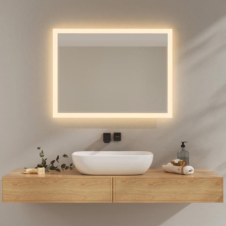 Actual product image Emke Bathroom Mirror With Lighting 80*60cm, WarmWhite3000K, Dimmable, Wall Switch