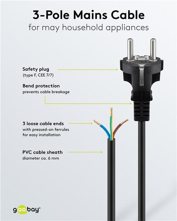 Actual product image Goobay protective contact cable for assembly, 1.5 m, black (1.50 m)