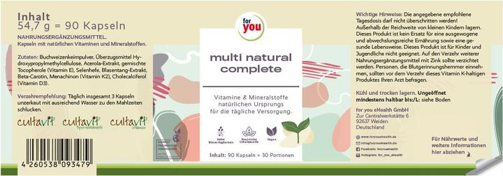 Nährwerte und Zutaten For You multi natural complete (90 Stück, Kapseln, 54.70 g)