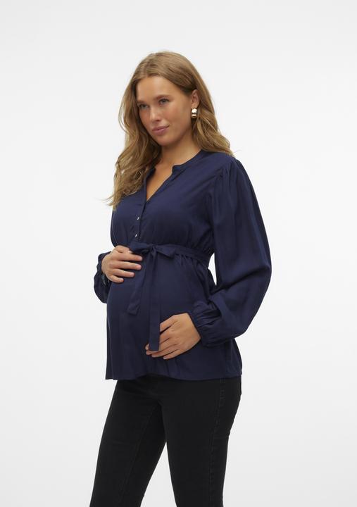 Produktbild Mamalicious Normal geschnitten Mandarin Kragen Ärmelbündchen mit Knopf Ballonärmel Top Bluse (S)