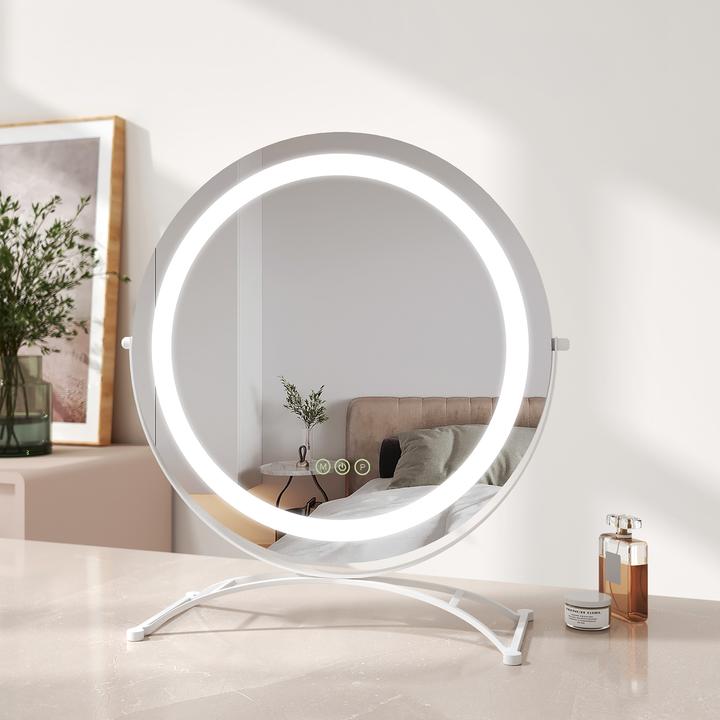Produktbild Emke Kosmetikspiegel Runder mit Beleuchtung, 3 Farbtemperatur und Dimmbar, 360° Drehbar, 50cm, Weiss