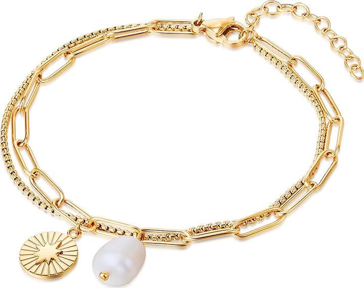 Produktbild Valero Pearls Damen Edelstahl Süsswasser-Zuchtperle gelbgold 17,0 cm Basislänge + 3,0 cm Verlängerung - 24357 (17 cm, Edelstahl)
