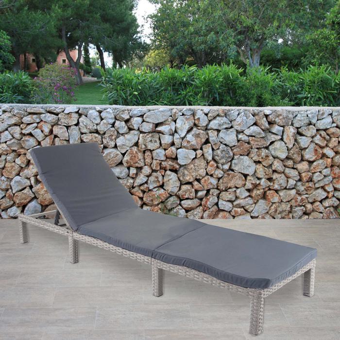 Produktbild Swisshandel24 Poly-Rattan Sonnenliege, Relaxliege Gartenliege Liege - Basic grau, Kissen dunkelgrau (198 cm)