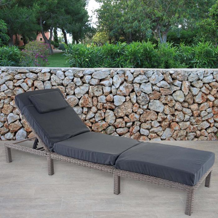 Produktbild Swisshandel24 Poly-Rattan Sonnenliege, Relaxliege Gartenliege Liege - Premium grau, Kissen dunkelgrau (198 cm)