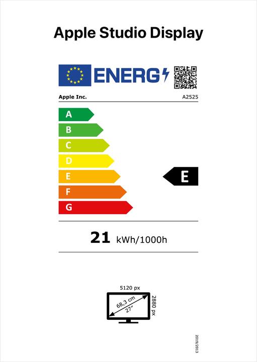 Energie-Label Apple Studio Display Standard (5120 x 2880 Pixel, 27")
