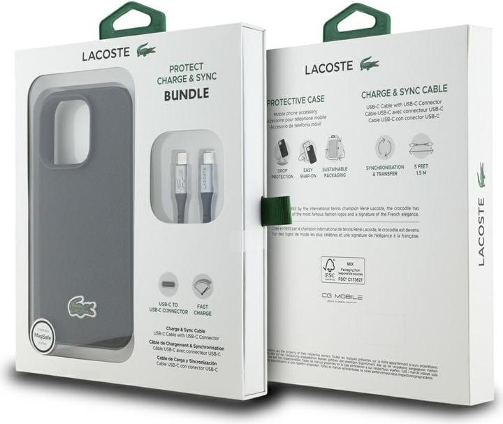 Image du produit Lacoste Set 2in1 Case + Cable USB-C Iconic Petit Pique Woven MagSafe for iPhone 16 Pro Max black (Apple iPhone 16 Pro Max)