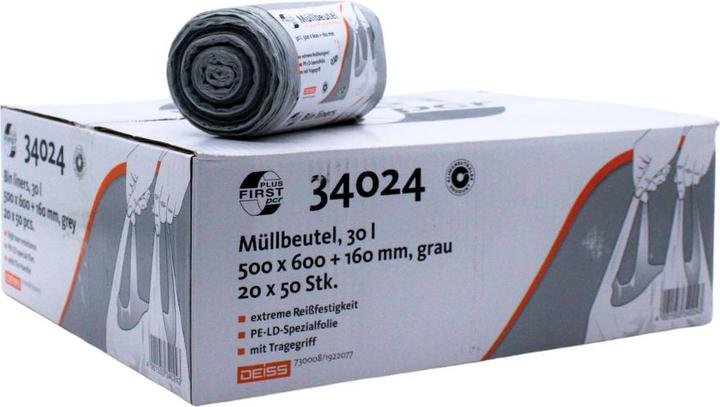 Produktbild Deiss Müllbeutel PCR First Plus 30l 50ST grau (50 x, 30 l)