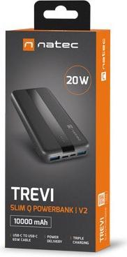 Produktbild Genesis NATEC POWERBANK TREVI SLIM Q V2 10000MAH PD USB-C 20W + USB-A 18W + KABEL USB-C (10000 mAh)
