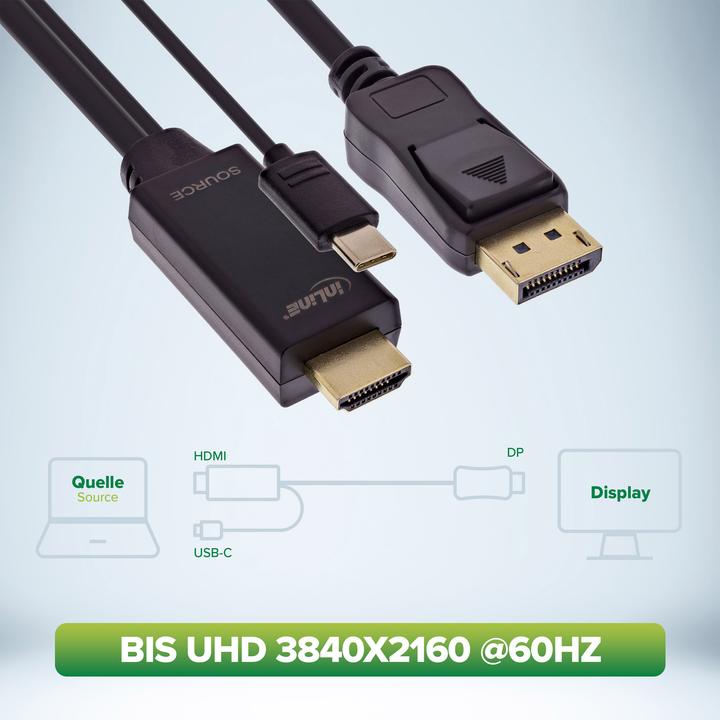 Produktbild InLine HDMI zu DisplayPort Konverter Kabel, 4K/60Hz, schwarz, 1m (1 m)