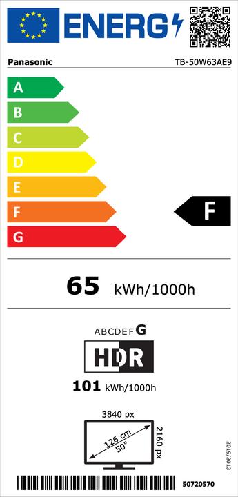 Energy Label Panasonic TB-50W63AE9 Ultra HD HDR LED TV 50 (126 cm) TIVO (50", LCD, 4K)