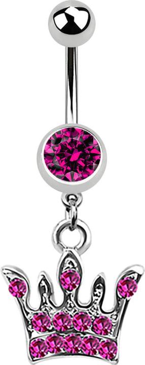 Star Piercing Banane silber mit Anhänger Krone fuchsia (Chirurgenstahl 316L, ohne Messing)