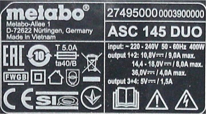 Actual product image Metabo Basic set with 2x battery LIHD 4,0Ah + ASC 145 DUO double charger (18 V)