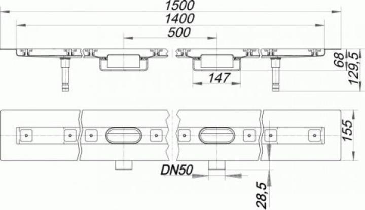 Actual product image Dallmer shower channel CeraLine Nano F 1400mm, 524720, DN 50 overall height 68mm (1640 mm)