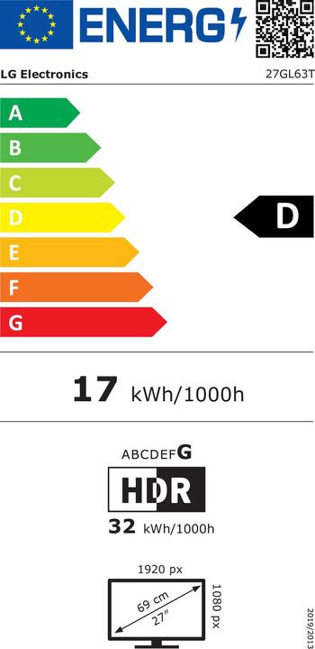 Label énergétique LG 27GL63T-B (1920 x 1080 pixels, 27")