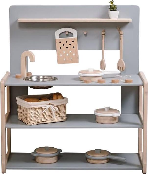 Actual product image Activity Board Waldorf Atmosphere, Kitchen Play Set, Children's Wooden Play Kitchen - Grey