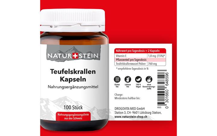 Valori nutrizionali e ingredienti Naturstein Capsule di Artiglio del Diavolo 100pz. (100 Pezzo/i, Pillole, 149 g)