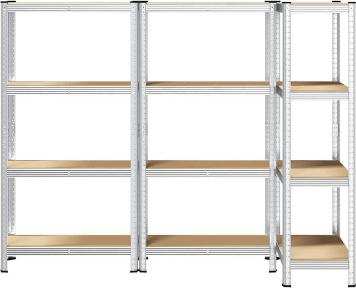 Actual product image VidaXL Storage shelving with 4 shelves 3 pcs. silver steel & wood-based material