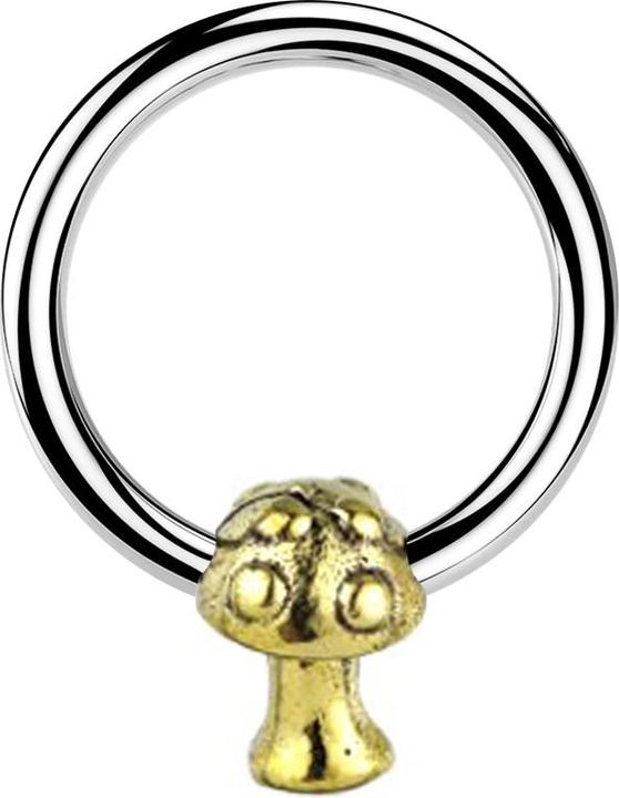 Actual product image Star Piercing Micro Closure Ring silver Mushroom gold plated (Brass, Surgical steel 316L)