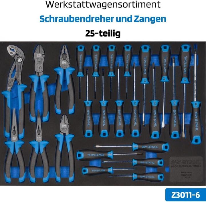 Actual product image SW-Stahl Z3111 Professional workshop trolley TT801 black I 8 drawers I 5 drawers filled I 341 parts (341 x)