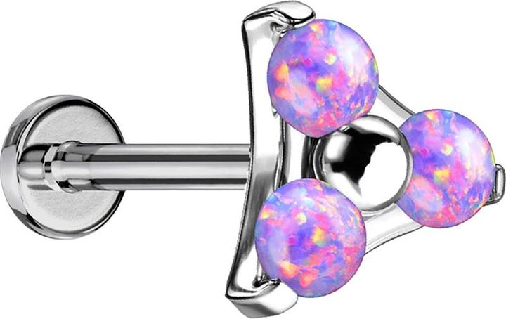 Image du produit Star Piercing Micro Threadless Labret argent triangle trois opales violet (Titane G23, sans laiton)