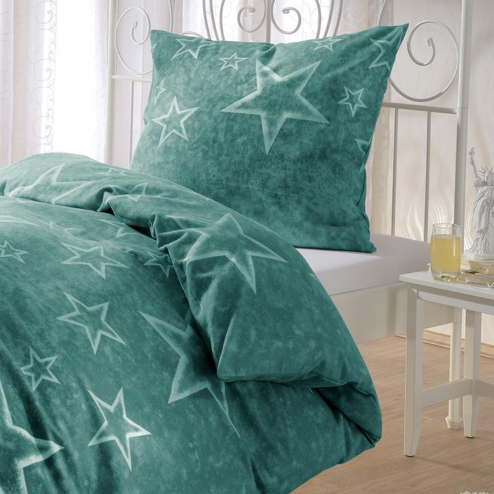 Produktbild BettwarenShop Grüne Sterne (Bettwäsche Set, 155x200 cm + 80x80 cm)