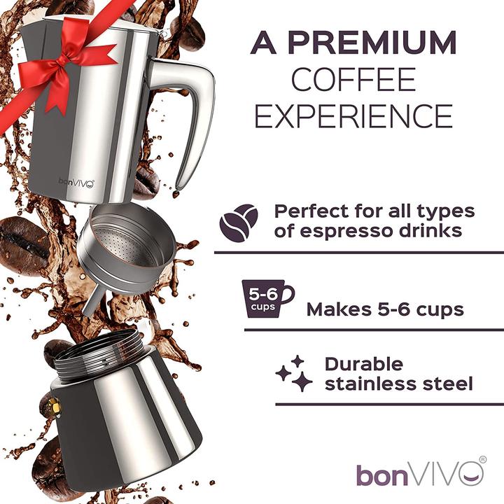 Produktbild BonVivo Espressokocher, Schwarz, 6 Tassen, 300 ml