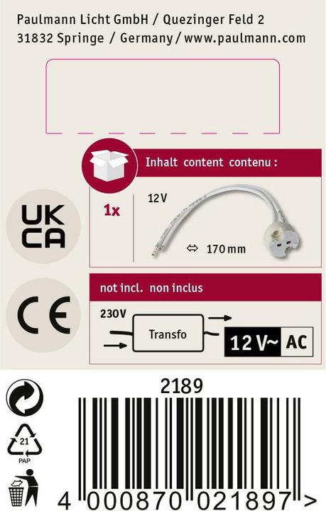 Actual product image Paulmann Universal socket G4/GX5.3/GY6.35
