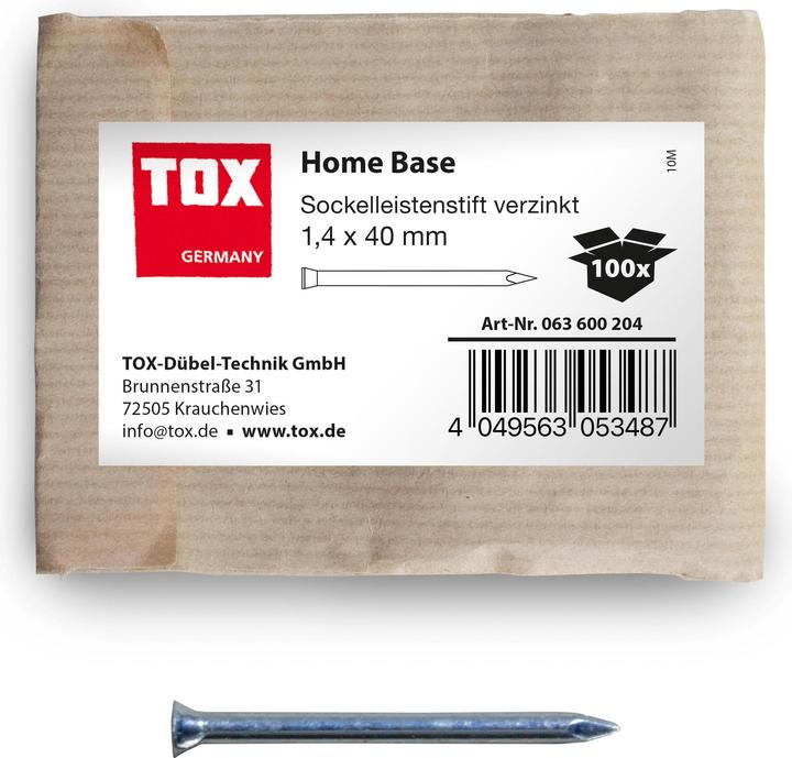 Immagine prodotto Tox Perni per battiscopa Home Base 1,4x40 mm (100 pezzi) zincati (100 pz.)